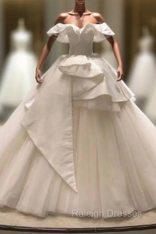 Fashion White Tulle Satin Off the Shoulder Wedding Dress