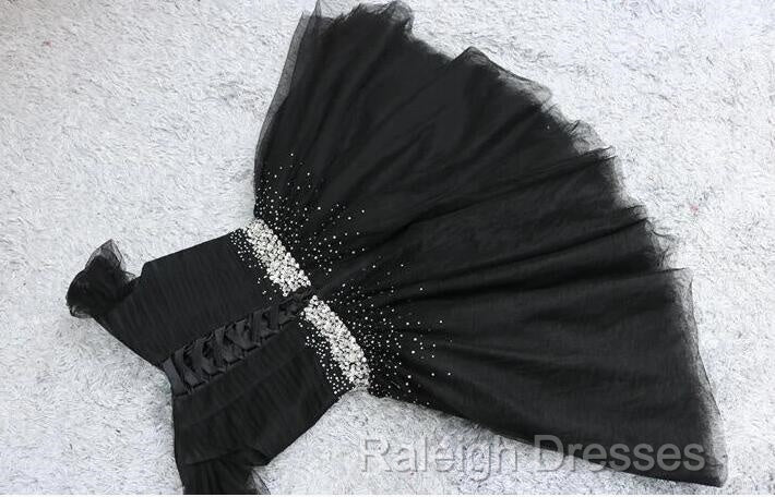 Fashionable Black Short Beaded Party Dress, Black Prom Dress