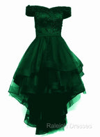 Fashionable Dark Green High Low Tulle with Lace Homecoming Dresses Green Prom Dress