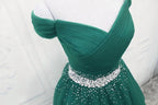 Fashionable Dark Green Long Beade Prom Dresses Green Prom Dresses