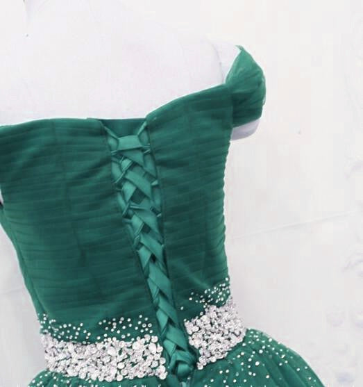 Fashionable Dark Green Long Beade Prom Dresses Green Prom Dresses
