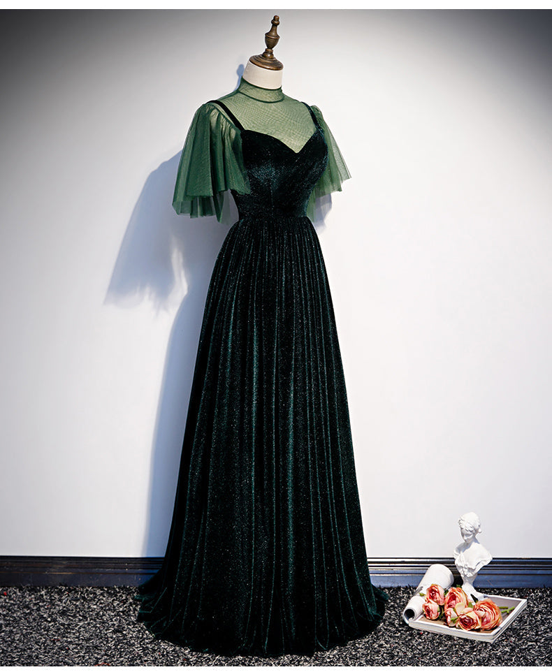 Fashionable Dark Green Velvet Long Prom Gowns Green Bridesmaid Dresses