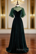 Fashionable Dark Green Velvet Long Party Gown, Green Bridesmaid Dress