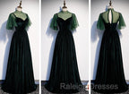 Fashionable Dark Green Velvet Long Party Gown, Green Bridesmaid Dress