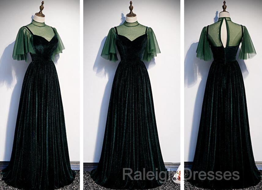 Fashionable Dark Green Velvet Long Party Gown, Green Bridesmaid Dress