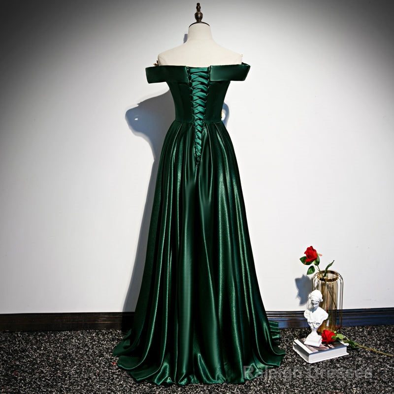 Fashionable Green Off Shoulder A-Line Prom Dress, Green Junior Evening Dress