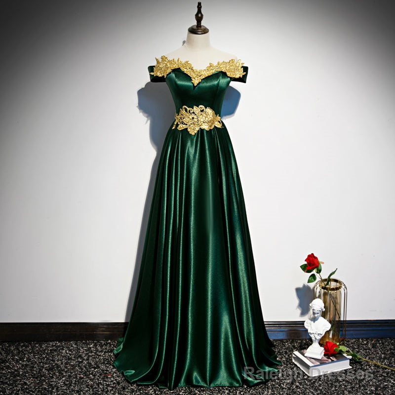 Fashionable Green Off Shoulder A-Line Prom Dress, Green Junior Evening Dress