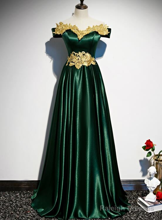 Fashionable Green Off Shoulder A-Line Prom Dress, Green Junior Evening Dress Main image