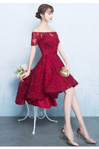 Fashionable High Low Dark Red Lace Party Dress, Homecoming Dresses