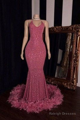 Fashionable Spaghetti Straps V-Neck Sequined Mermaid Prom Dresses Main image