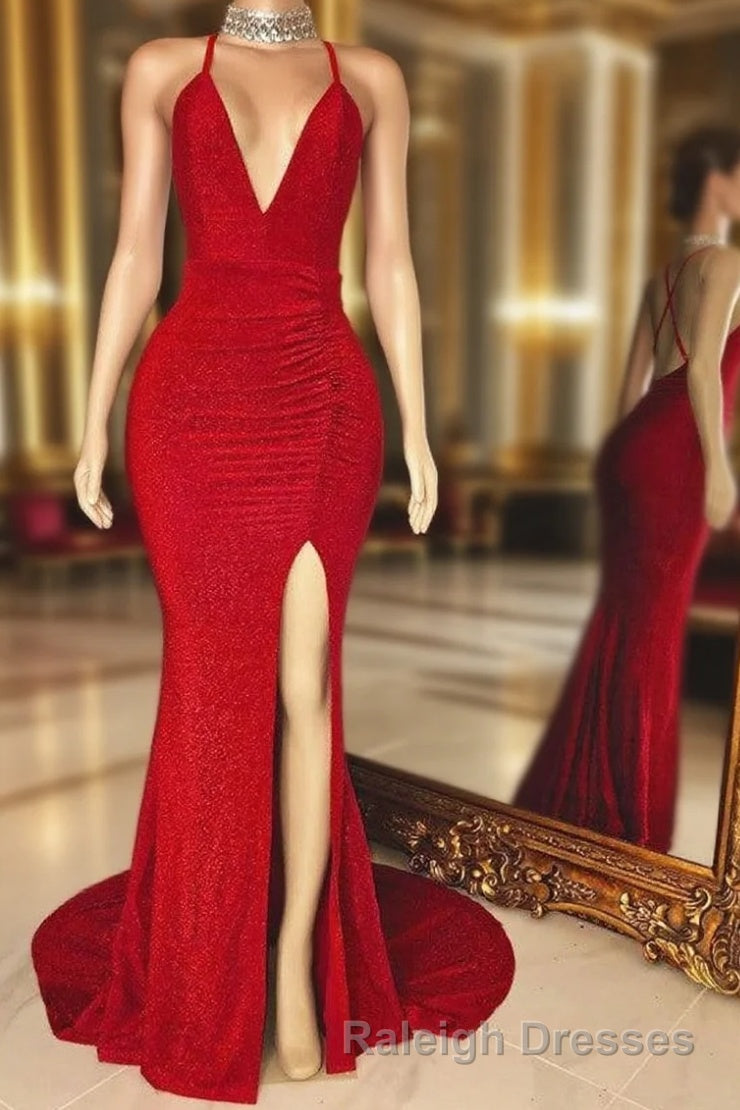 V Neck Cross Back Sleeveless Long Mermaid Prom Dress