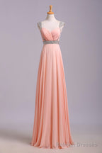 Best Selling Prom Dresses, A Line V Neck Floor Length Chiffon Zipper Back