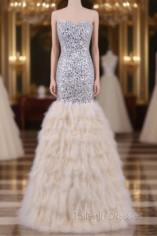 Feather Mermaid Evening Dress Crystals Bling Prom Party Dresses Main image