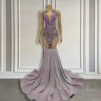 Purple Mermaid Prom Dresses Sleeveless with Long Beadings