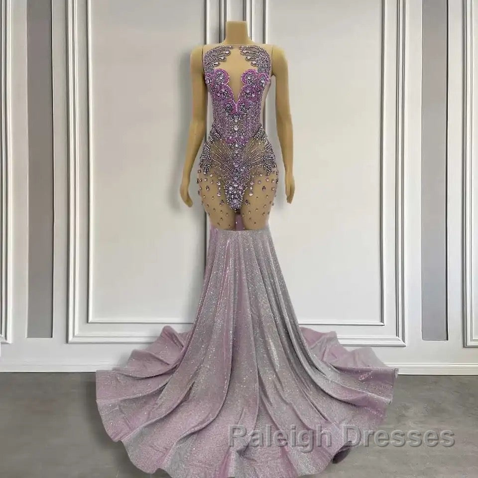 Purple Mermaid Prom Dresses Sleeveless with Long Beadings