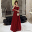Burgundy lace long prom dress simple evening dress