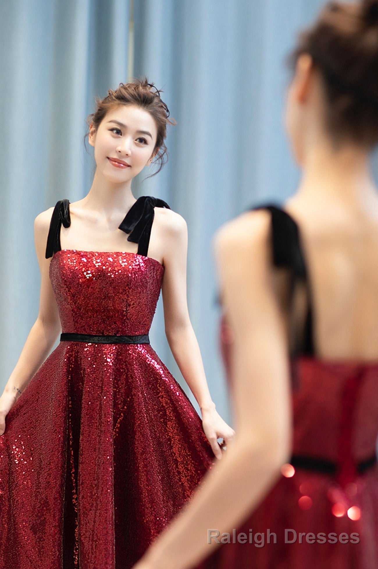 Burgundy sequins high low prom dress homecoming dress Secondary image