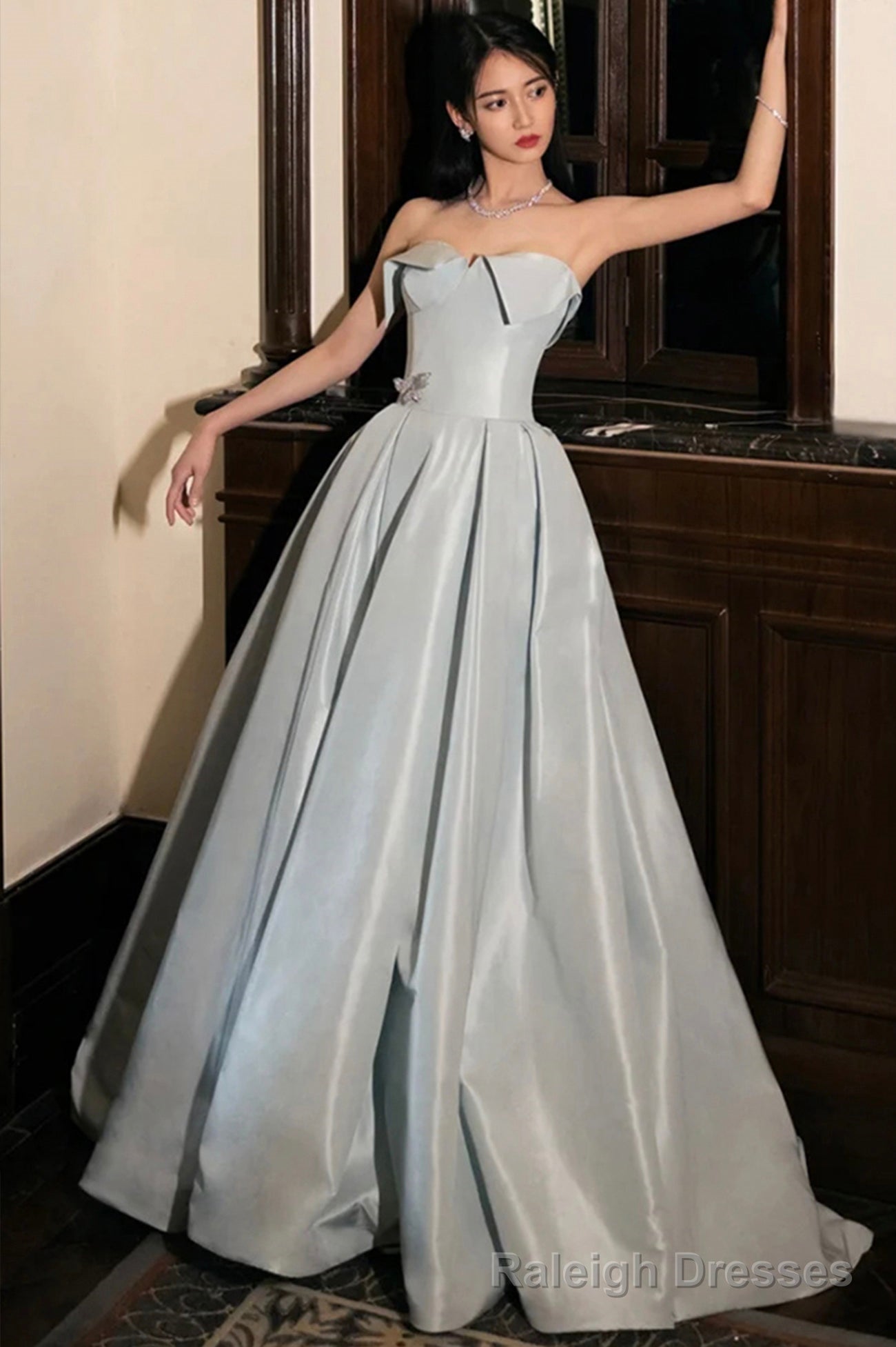 Blue satin long prom dress blue evening dress Secondary image