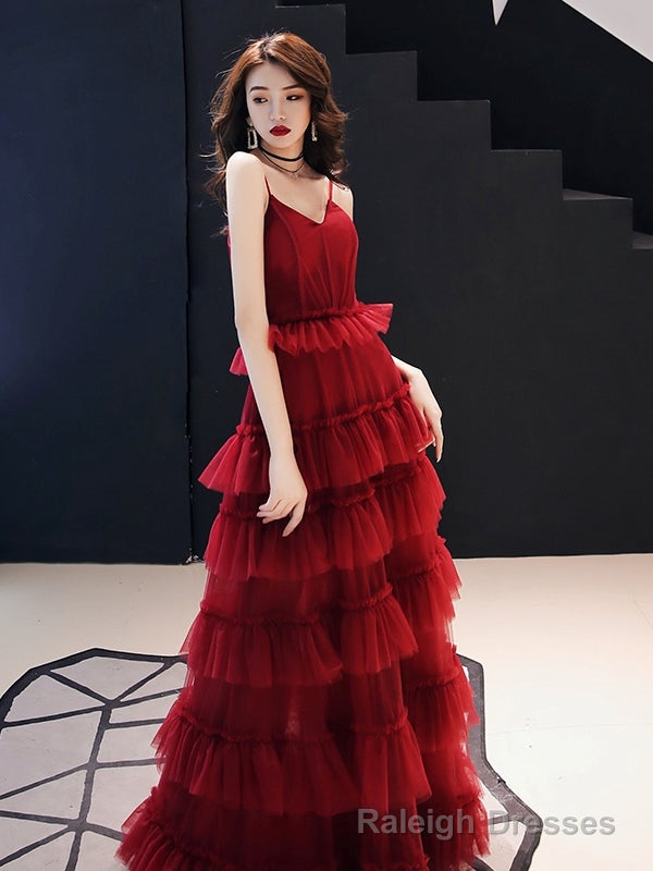 Burgundy tulle long prom gown formal dress Secondary image