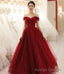 Burgundy Tulle Long Prom Dress A Line Evening Dress