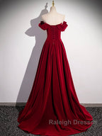 Burgundy Velvet Long Prom Dress, Off the Shoulder Evening Party Dress