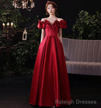 Burgundy satin long prom dress evening dress