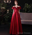 Burgundy satin long prom dress evening dress