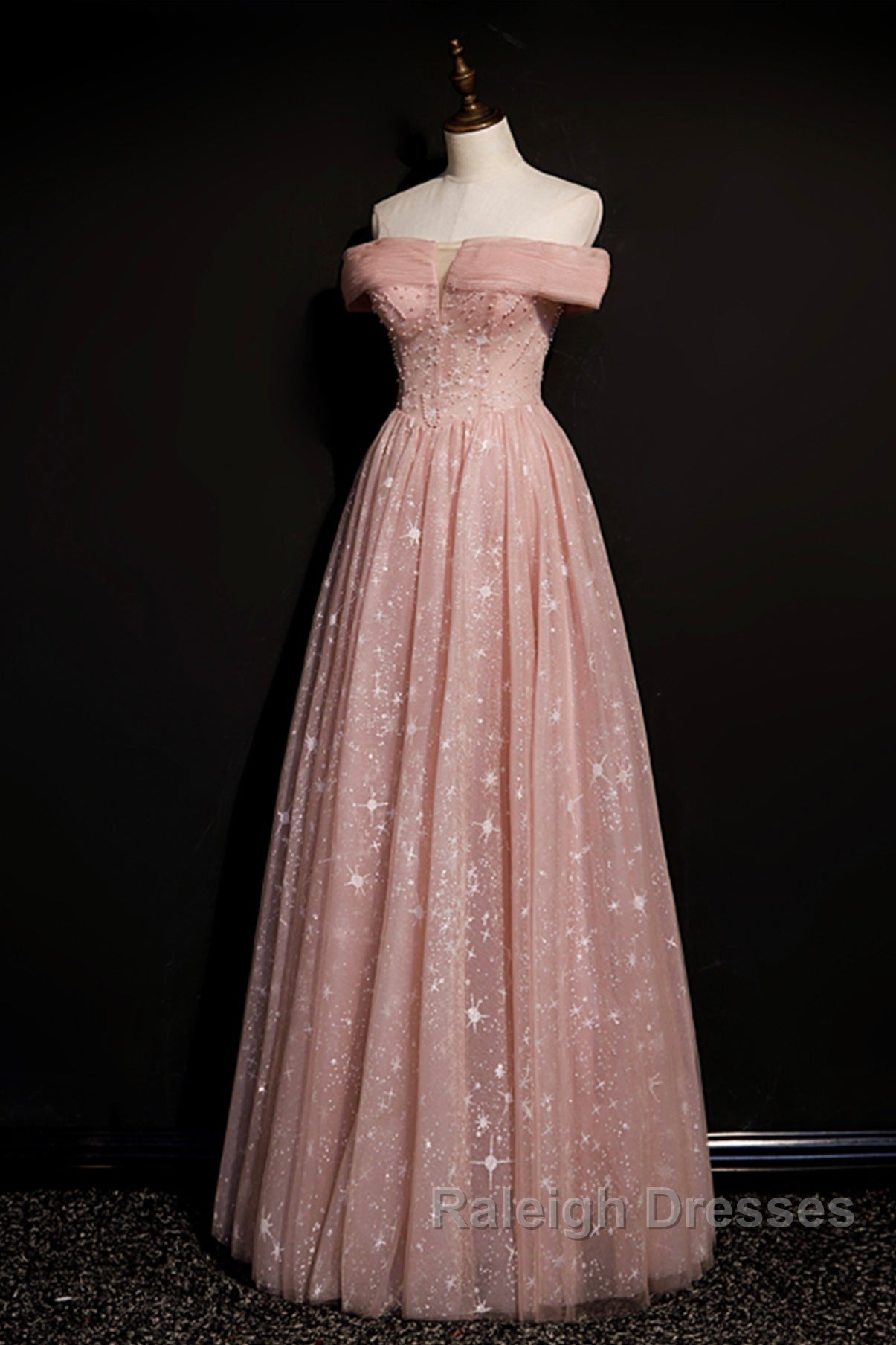 Cute tulle long A line prom dress evening dresses Secondary image