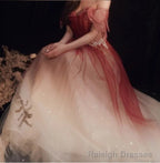 Red Gradient Off the Shoulder Tulle Prom Prom Dress