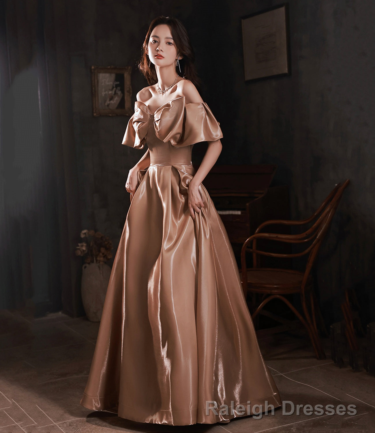 Lovely Bow Satin Long Ball Gown Formal Dress Main image