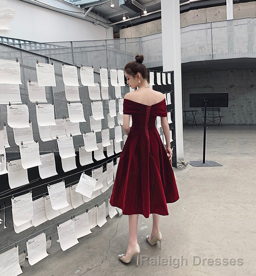 Burgundy velvet short prom dress homecoming dress