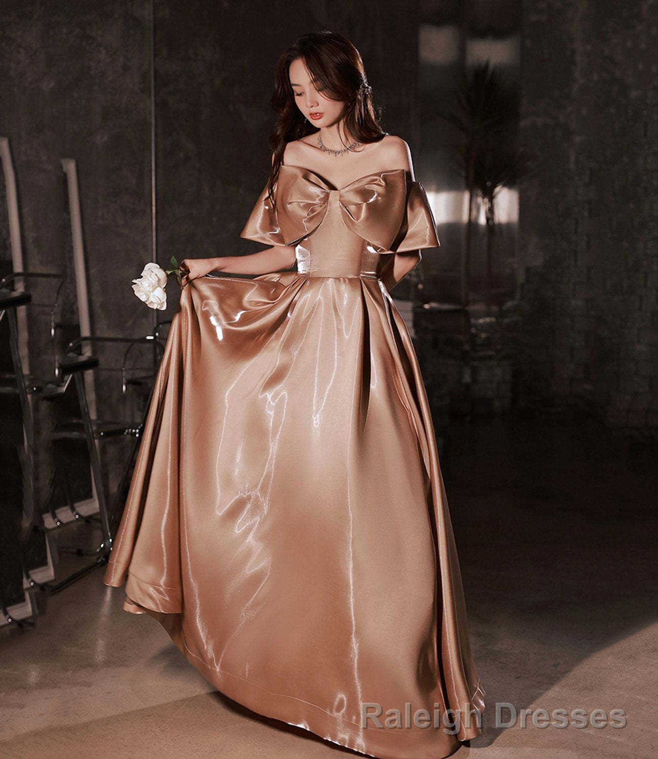 Lovely Bow Satin Long Ball Gown Formal Dress Secondary image