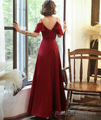 Burgundy satin prom dress simple evening dress