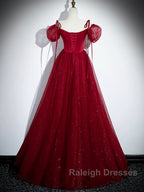 Burgundy Satin Tulle Floor Length Prom Party Dress