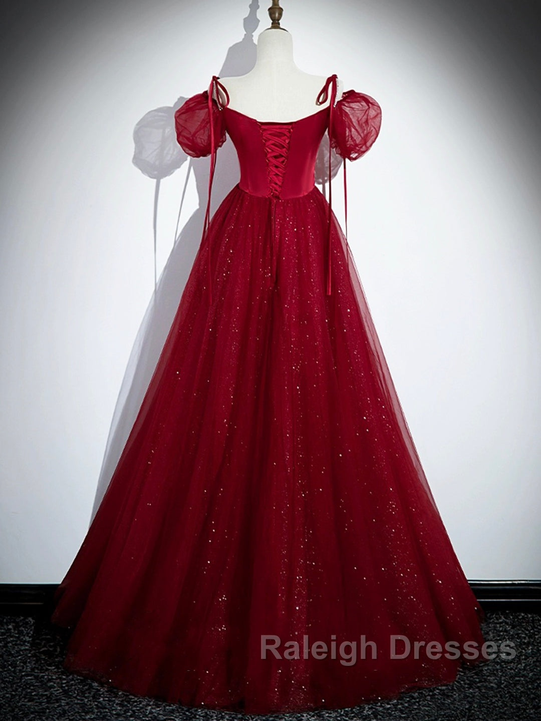 Burgundy Satin Tulle Floor Length Prom Party Dress