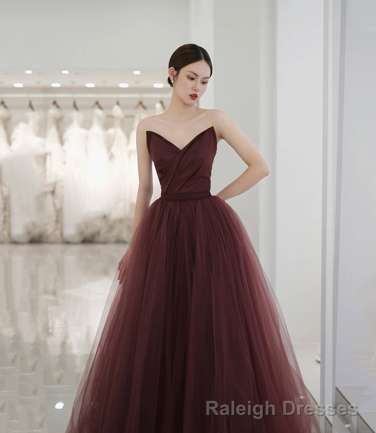 Cute tulle long prom dress A line evening gown Main image