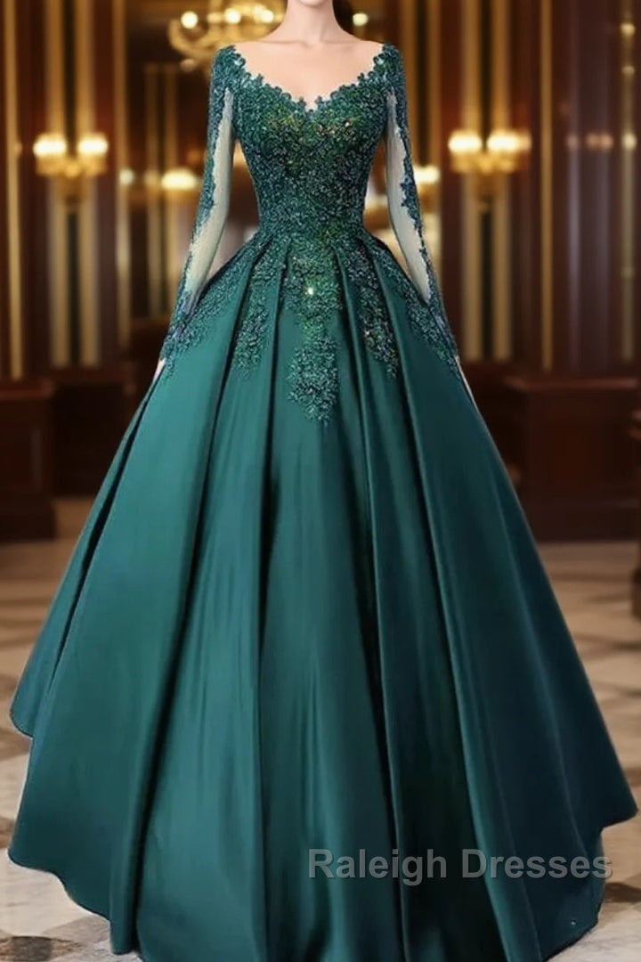 Vintage Emerald Green Long Sleeve Lace Prom Dresses Plus Size 15 Junior Prom Dress Main image