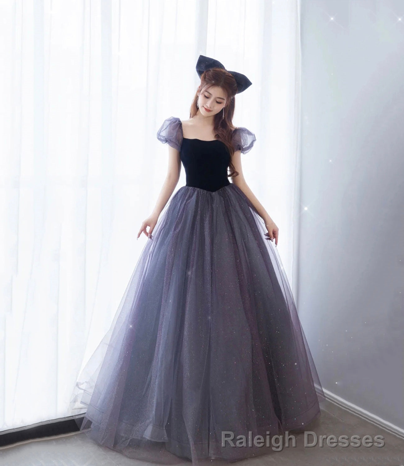 Cute tulle long A line prom dress evening dress Main image