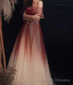 Red Gradient Off the Shoulder Tulle Prom Prom Dress