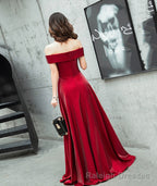 Burgundy satin long prom dress cute evening dress