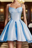 Blue satin short prom dress homecoming dress