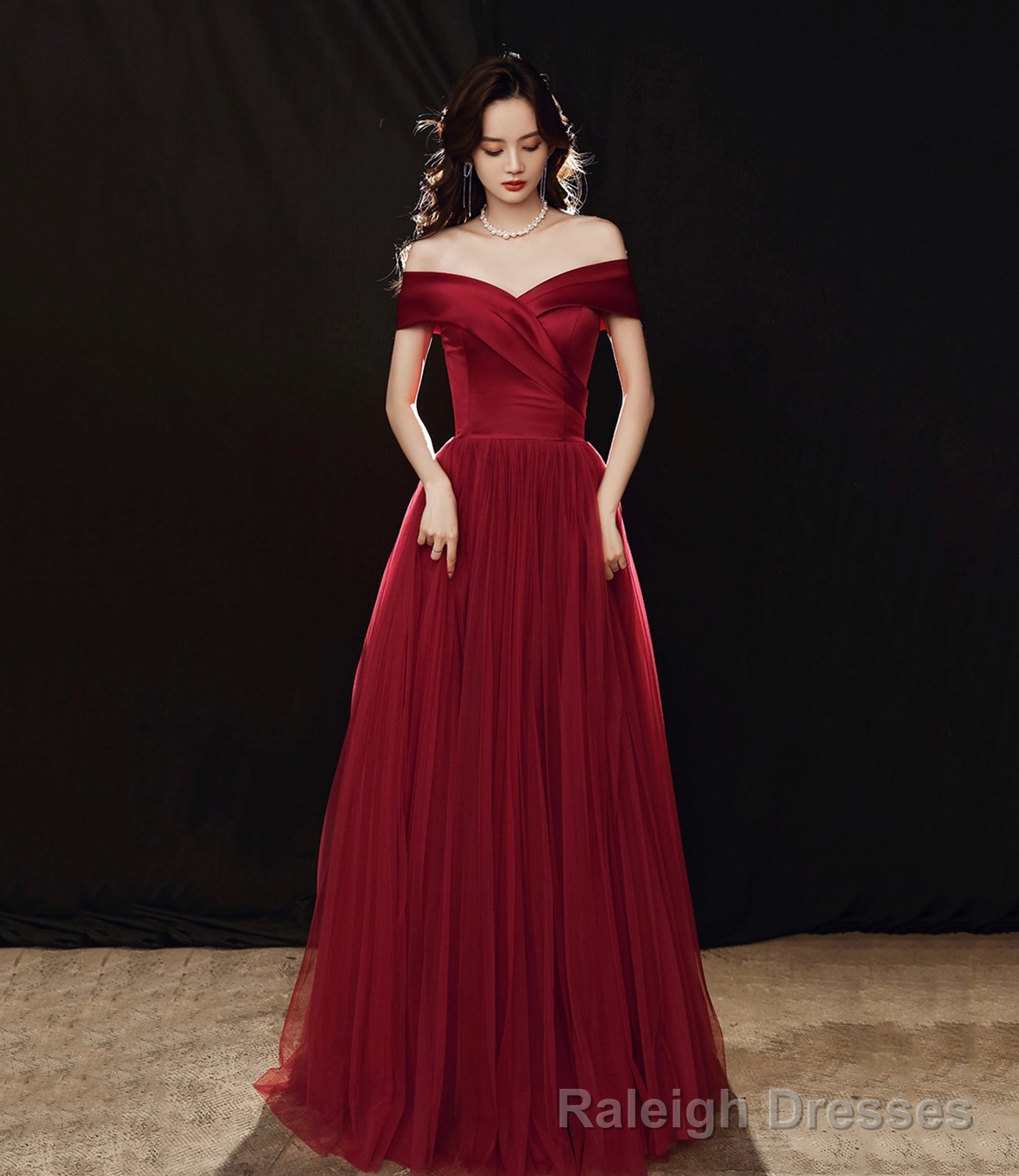 Elegant satin tulle long prom dress A-line evening dress Main image