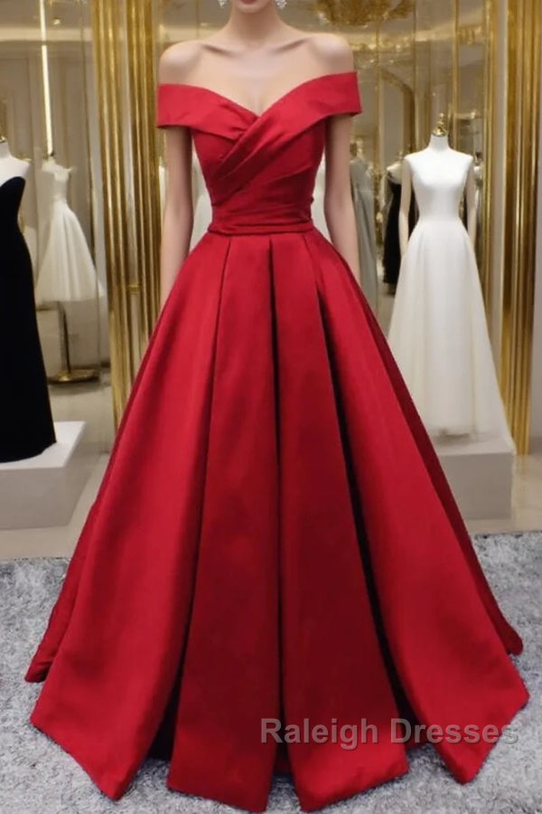 Off Shoulder A Line Red Stain Prom Dress Main image