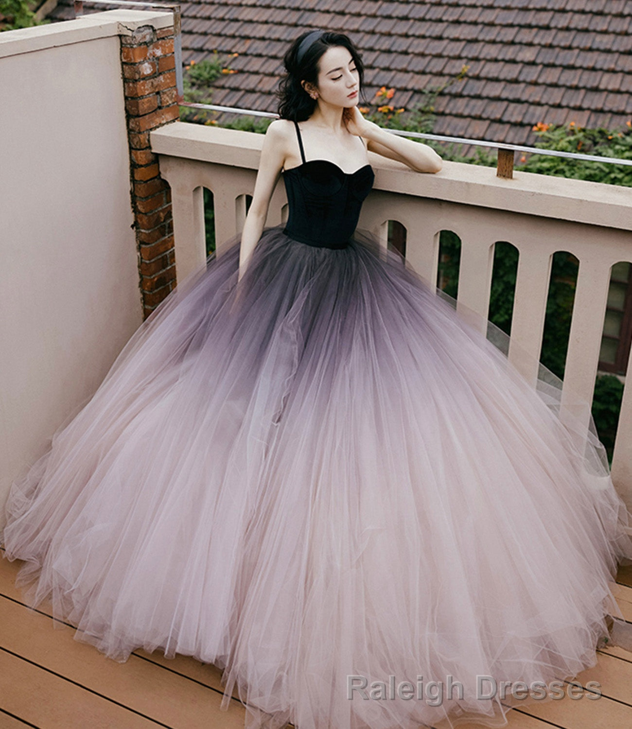 Cute tulle long prom dress A line evening gown Main image