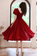 Red v neck short prom dress A line homeocming dress