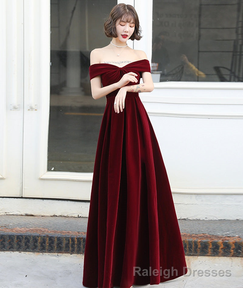 Burgundy velvet long prom dress evening dress Secondary image