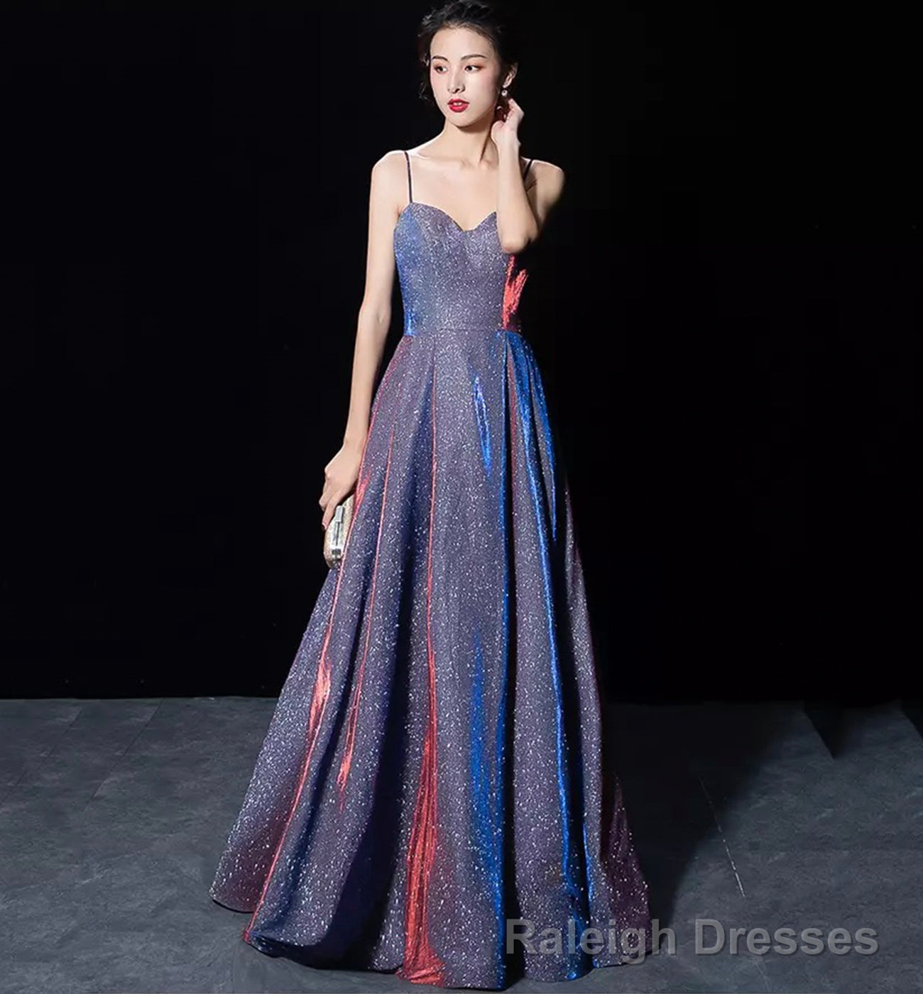 Shiny satin long A line prom dress simple evening dress