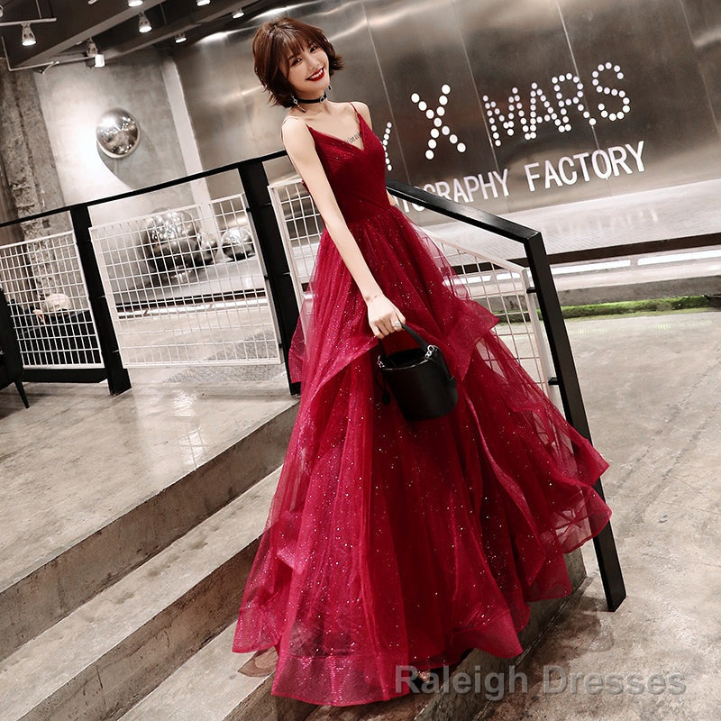 Stylish v neck tulle long prom dress, evening dress Secondary image