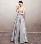 Shiny satin long A line prom dress simple evening dress