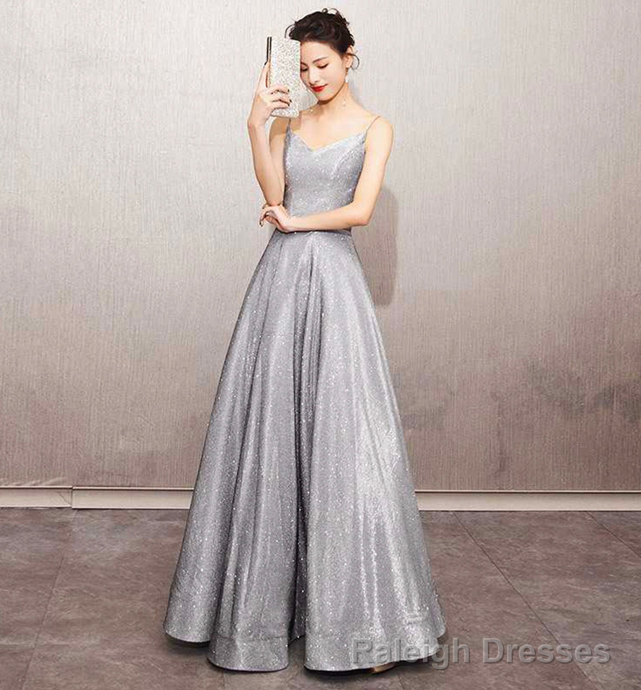 Shiny satin long A line prom dress simple evening dress